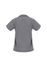 Ladies Flash Polo in Ash/Black, size 16, featuring breathable fabric, stylish design, and side splits for a relaxed fit.
