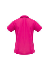 Ladies Flash Polo in Hot Pink/Black, size 16, featuring breathable fabric, chic 'V' placket, and stylish contrast stripes.