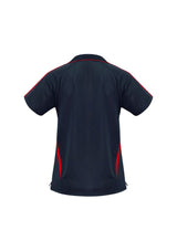 Ladies Flash Polo in Navy/Red, featuring breathable fabric, stylish V-placket, and flattering side splits, size 12.