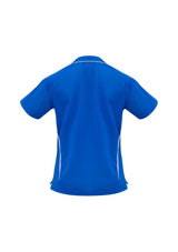 Ladies Flash Polo in Royal and White, Size 24, features breathable polyester, stylish V placket, and side splits for comfort.