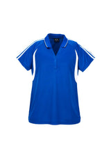 Ladies Flash Polo in Royal and White, Size 24, features breathable fabric, stylish placket, and sporty stripes for comfort.