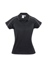 Ladies Blade Polo in Black and Silver Grey, size 16, featuring raglan sleeves, contrast trim, and BIZ COOL™ fabric for comfort.