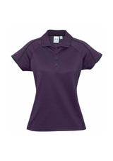 Ladies Blade Polo in Grape/Black, size 20, featuring raglan sleeves, contrast trim, and soft BIZ COOL fabric for comfort.