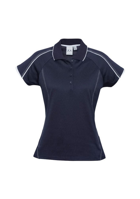 Ladies Blade Polo in Navy/White, size 12, featuring breathable fabric, modern fit, and stylish contrast detailing.