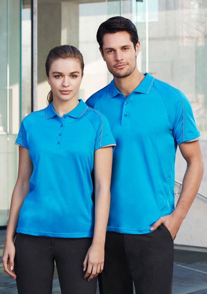 Navy/White Ladies Blade Polo, size 10, featuring soft BIZ COOL™ fabric, moisture-wicking, and stylish raglan sleeves.