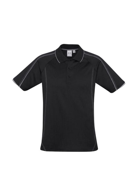 Men's Blade Polo in Black/Silver Grey, featuring raglan sleeves, contrast trim, and a loose pocket for style and comfort.