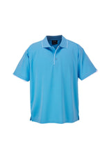 Aqua Blue and White Men's Elite Polo in Size 3XL, featuring breathable fabric, side splits, and contrast trim for style and comfort.