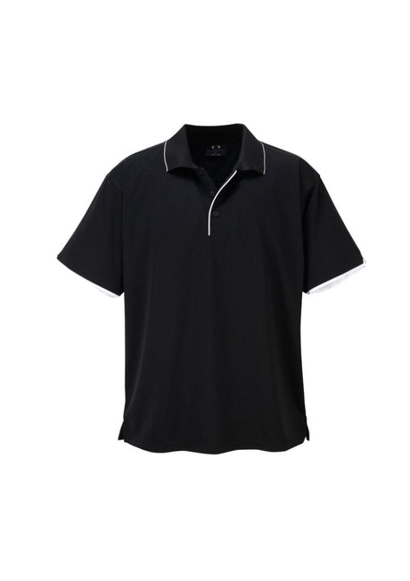 Men's Elite Polo in black/white, size 5XL, featuring breathable fabric, textured pattern, and stylish contrast trims.