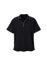 Men's Elite Polo in black and white, size L, featuring breathable fabric, textured pattern, and contrast trim for stylish comfort.