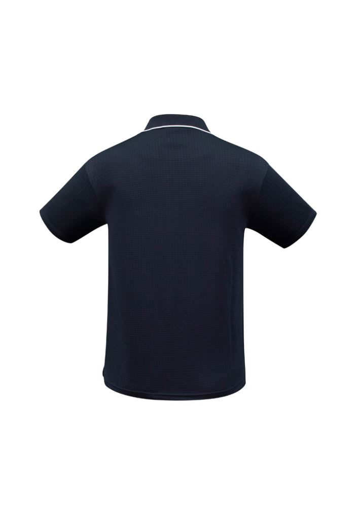 Navy and white Mens Elite Polo in 3XL featuring breathable polyester, contrast trim, side splits, and a practical pocket.