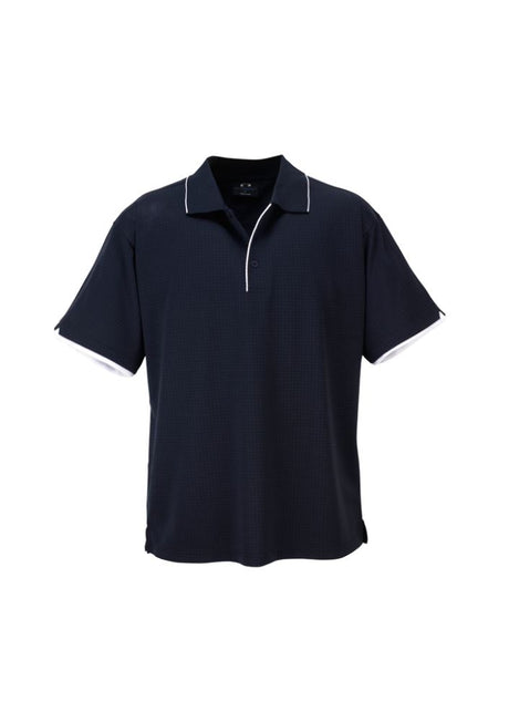 Navy and white Men's Elite Polo in size 3XL, featuring breathable fabric, textured pattern, and stylish contrast trims.