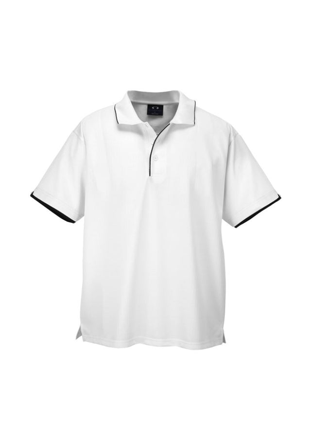 Men's Elite Polo in White/Black, size XL, featuring breathable fabric, stylish trim, and excellent sun protection for any occasion.