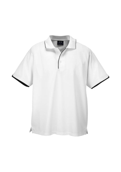 Mens Elite Polo in White/Black, size S, featuring breathable fabric, stylish contrast trim, and excellent UV protection.