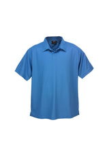 Azure Blue Men's Micro Waffle Polo in size XL, featuring breathable fabric, refined collar, and side splits for comfort.