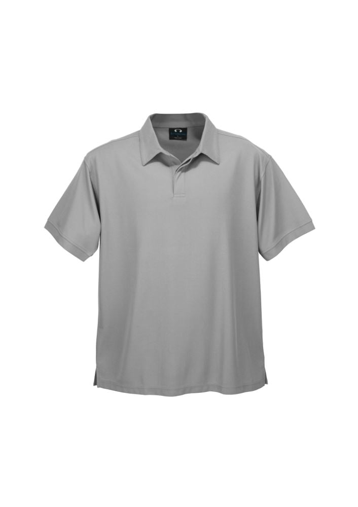 Men's 3XL Micro Waffle Polo in Silver Grey, featuring breathable polyester, self-fabric collar, and concealed button placket.