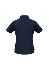Navy Ladies Micro Waffle Polo in size 20, featuring a zipper placket, self-fabric collar, and breathable textured fabric.
