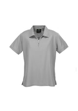 Silver Grey Ladies Micro Waffle Polo, size 24, featuring breathable fabric, zipper placket, and stylish side splits for comfort.