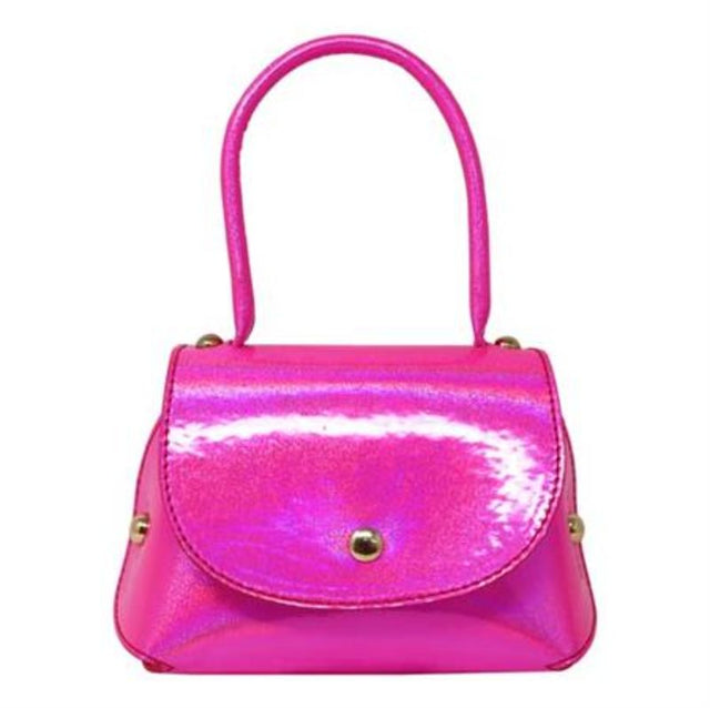 Hot pink mini bag with gold hardware and press-lock closure, perfect for stylish outings and vacations for ages 3+.