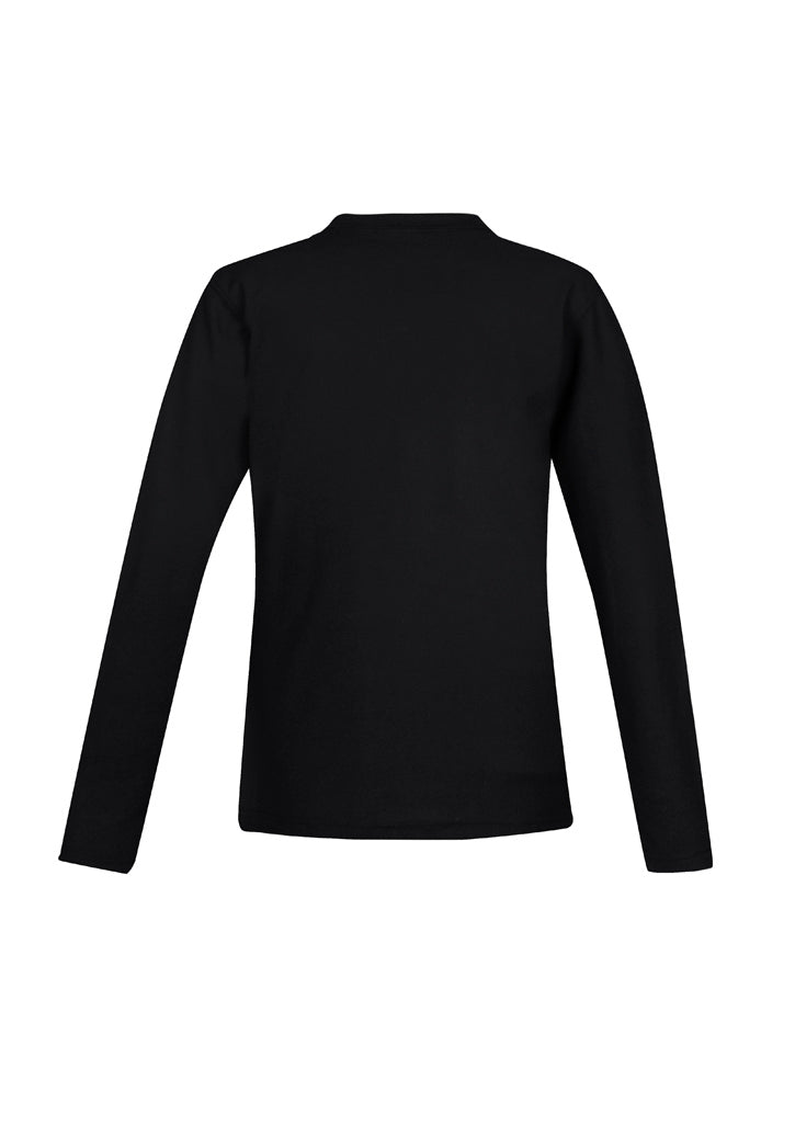 Black Crew Ladies Long Sleeve Polo from Biz Collection, featuring elegant collar, Y-placket, and durable fabric for versatile wear.