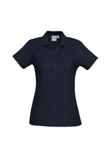 Navy Ladies Crew Polo, Size 22, featuring a stylish Y-placket, knitted collar, and durable fabric for comfort and UV protection.