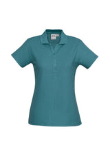 Teal Ladies Crew Polo, Size 18, featuring a knitted collar, Y-placket, and durable fabric, perfect for casual and professional wear.