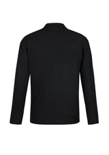 Black long-sleeve men's polo from Biz Collection, made of comfortable 65% polyester and 35% cotton, featuring a sleek design.