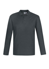 Crew Men's Long Sleeve Polo in Charcoal, size 3XL, featuring a classic collar, durable stitching, and a practical pocket.