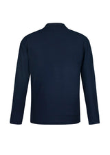 Navy long sleeve polo for men, featuring durable fabric, UPF protection, and a sleek knitted collar, perfect for versatile wear.