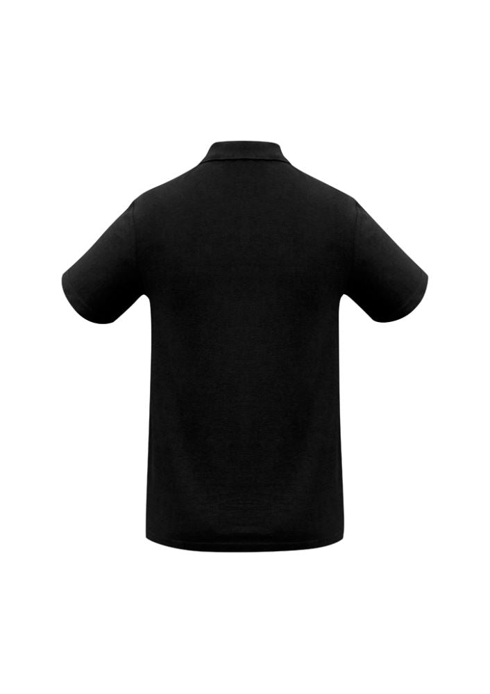 Men's black crew polo in 2XL, made from soft polyester-cotton blend, featuring a knitted collar and UPF sun protection.