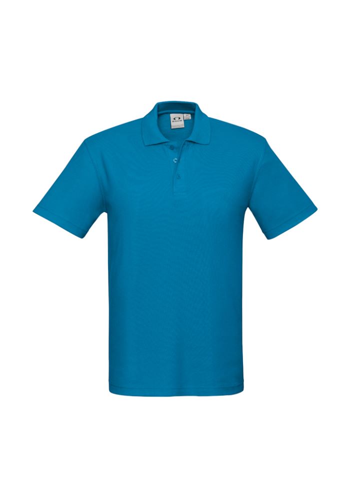 Men's 3XL Crew Polo in vibrant Cyan from Biz Collection, featuring breathable fabric, UPF protection, and a stylish pocket.