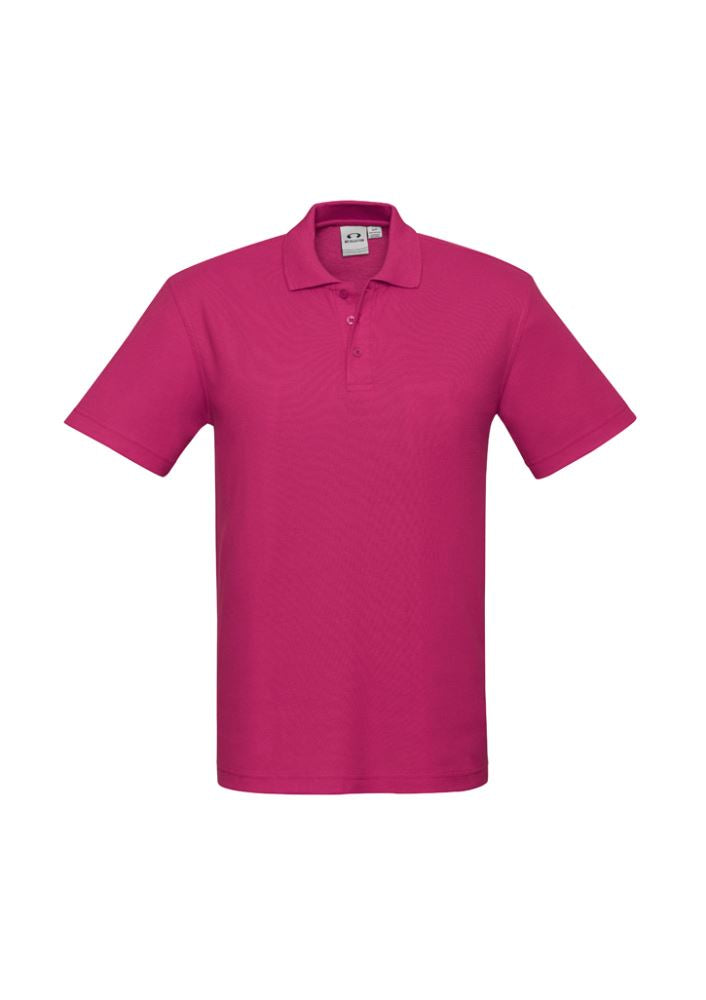Fuchsia Mens Crew Polo from Biz Collection, size M, featuring durable fabric, UPF protection, and a stylish knitted collar.