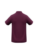 Kids maroon crew polo, size 12, made from a breathable blend, featuring a flat collar, 3-button placket, and UV protection.