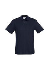 Navy Kids Crew Polo, size 14, featuring a knitted collar, durable design, and UPF sun protection for active children.