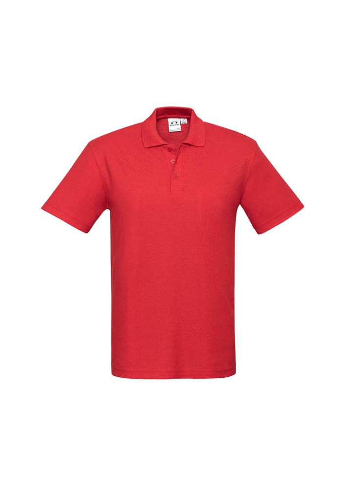 Vibrant red Kids Crew Polo for size 8, crafted from a soft polyester-cotton blend with UPF sun protection and stylish details.