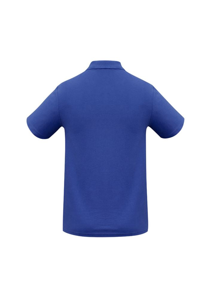 Men's royal blue Crew Polo, size S, featuring a knitted collar, durable stitching, and UPF protection, perfect for work or leisure.