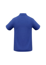 Men's royal blue Crew Polo, size S, featuring a knitted collar, durable stitching, and UPF protection, perfect for work or leisure.