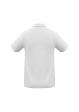 White Kids Crew Polo size 4 from Biz Collection, featuring a knitted collar, UPF protection, and durable construction.