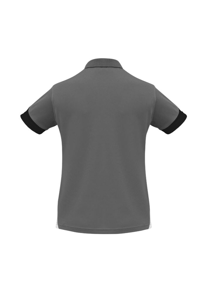 Ladies Talon Polo in Ash/Black, size 16, featuring breathable mesh, stylish collar, and excellent UPF protection for outdoor wear.