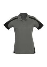 Ladies Talon Polo in Ash/Black, Size 12, features breathable fabric, sporty design, and excellent sun protection.