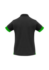 Ladies Talon Polo in Black/Green, size 18, featuring breathable mesh fabric, stylish collar, and UPF protection.