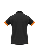 Ladies Talon Polo in Black/Orange, size 24, featuring breathable fabric, stylish design, and excellent UPF protection.