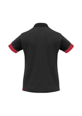 Ladies Talon Polo in Black/Red, Size 16, featuring breathable polyester, sporty design, and excellent UV protection.