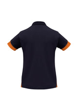 Ladies Talon Polo in Navy/Orange, Size 20, featuring breathable fabric, stylish design, and excellent UV protection.