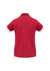 Ladies Talon Polo in red and white, Size 16, featuring breathable fabric, sports mesh, and stylish contrasting details.