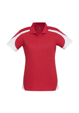 Ladies Talon Polo in Red/White, size 24, featuring breathable fabric and stylish contrast design, perfect for active wear.