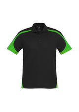 Men's Talon Polo in black and green, Size S, made from breathable polyester, featuring a stylish knitted collar and contrast details.