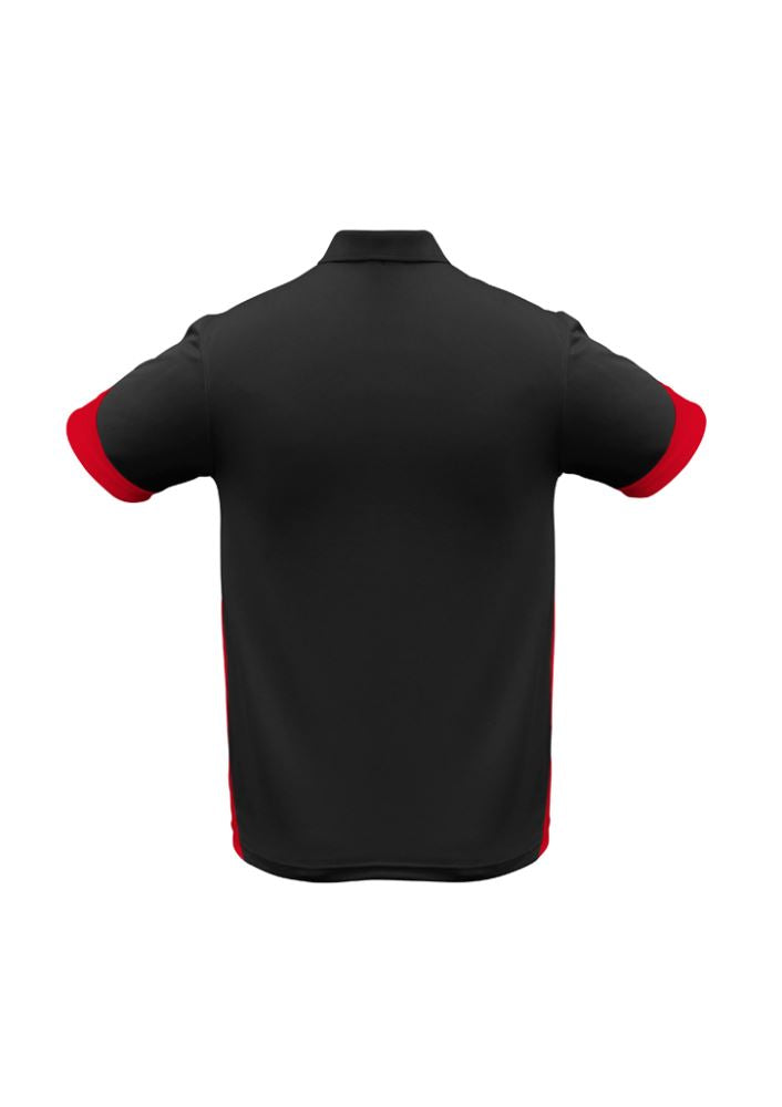Men's Talon Polo in Black/Red, size M; features breathable fabric, sporty design, sun protection, and a convenient pocket.