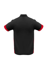 Men's Talon Polo in Black/Red, size M; features breathable fabric, sporty design, sun protection, and a convenient pocket.