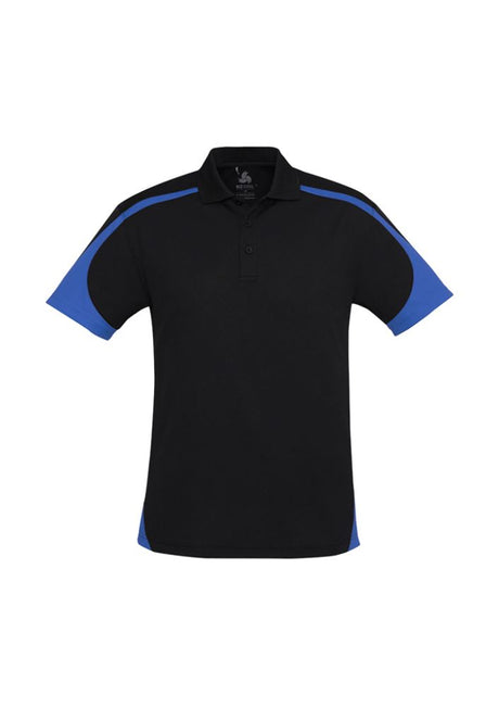 Men's Talon Polo in Black/Royal, XL size; breathable polyester, stylish design, excellent sun protection, ideal for casual wear.