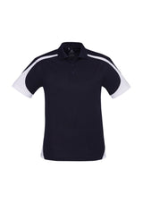 Men's Talon Polo in Navy/White, Size S, features breathable polyester, UPF protection, and a stylish knitted collar.